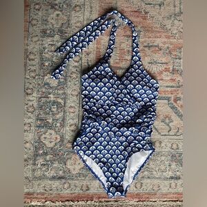 Boden Blue and White Swimsuit Halter Neck